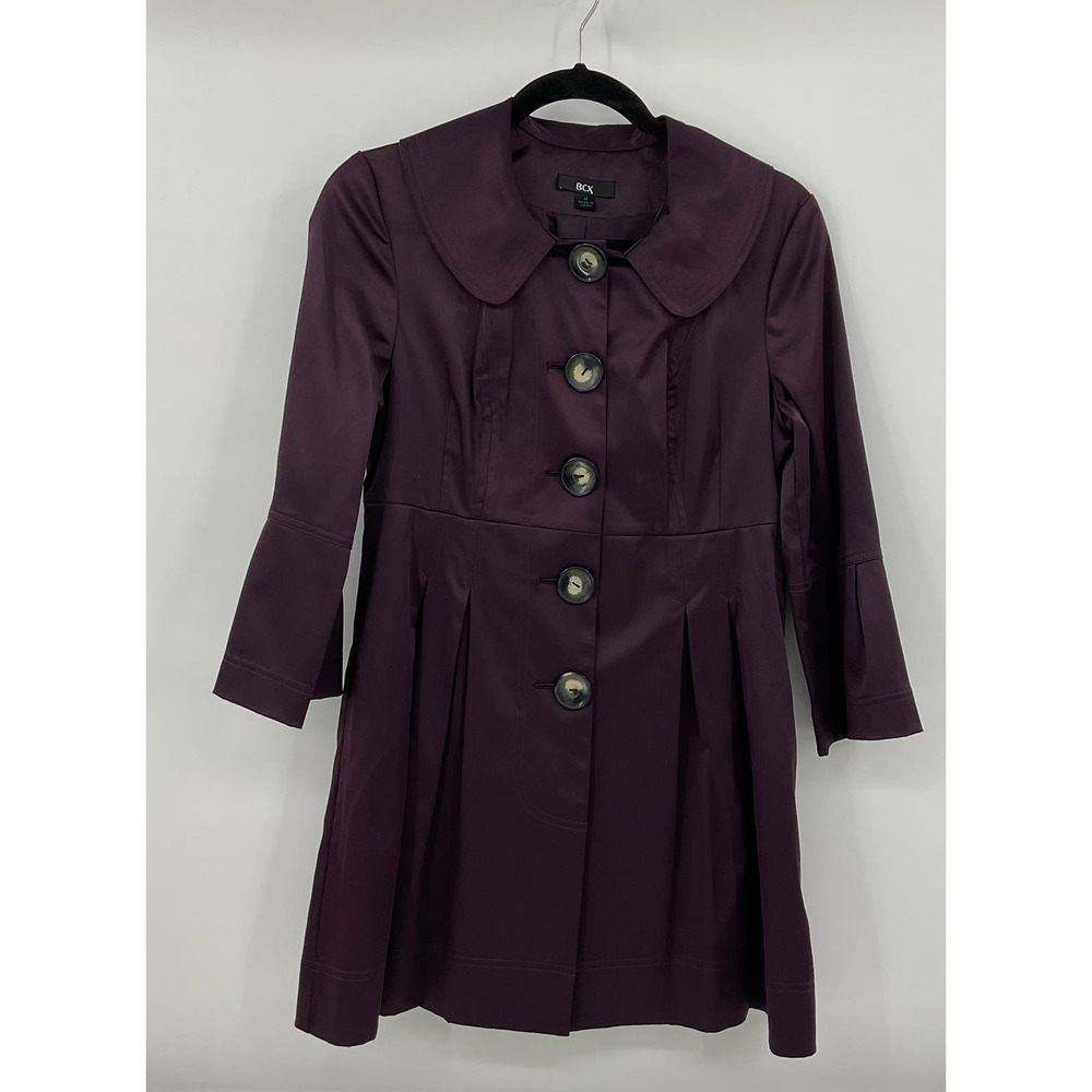 BCX Womens‎ Purple Peter Pan Collar Button Front Pleated Jacket Size M
